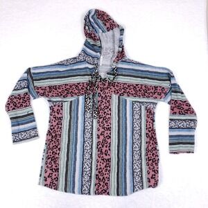 Now N Forever Baja Hoodie 1X Multicolor Striped Boho Festival Top